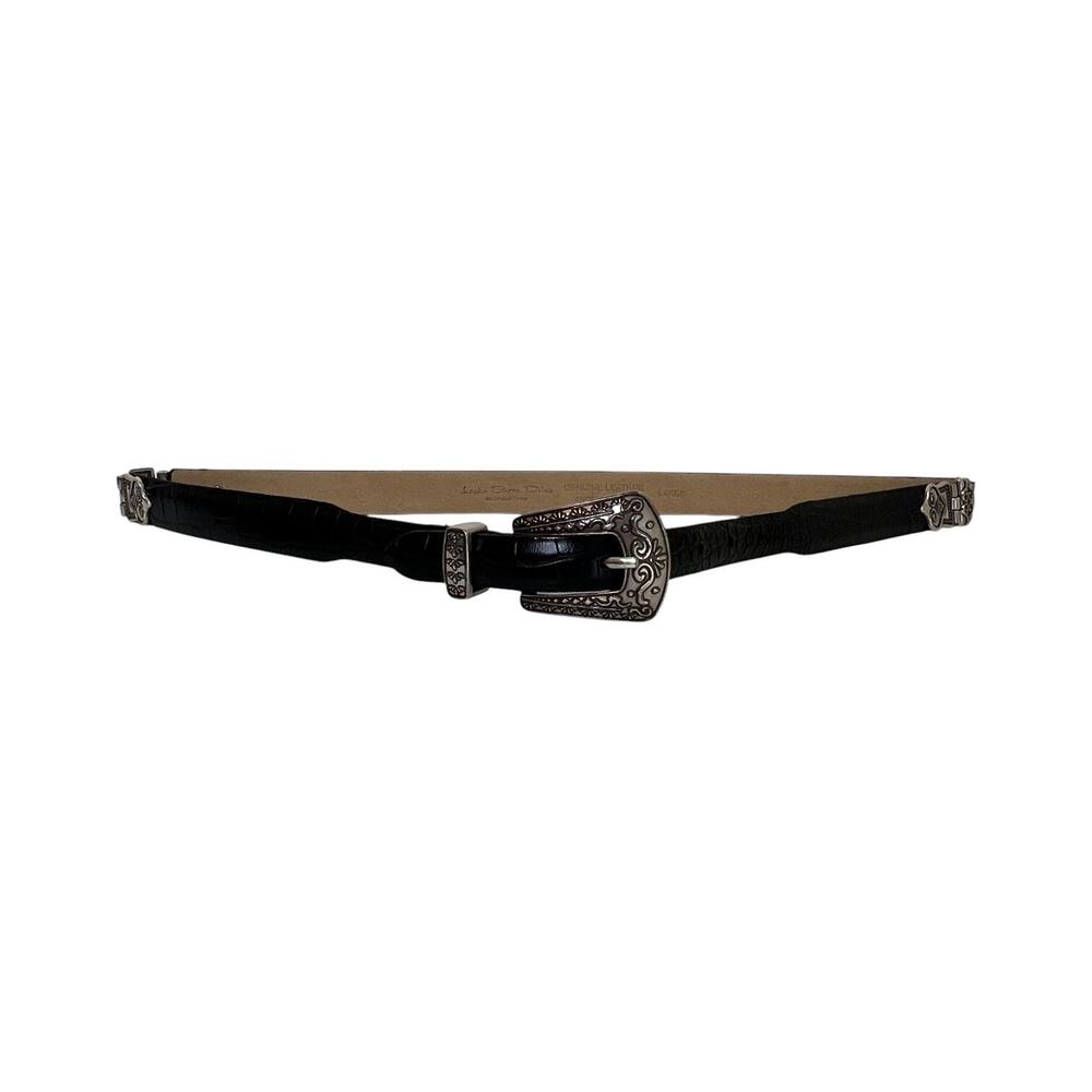 Lake Shore Diva Accessories Womens Black Leather Belt Large Silver Tone Western - Picture 2 of 10